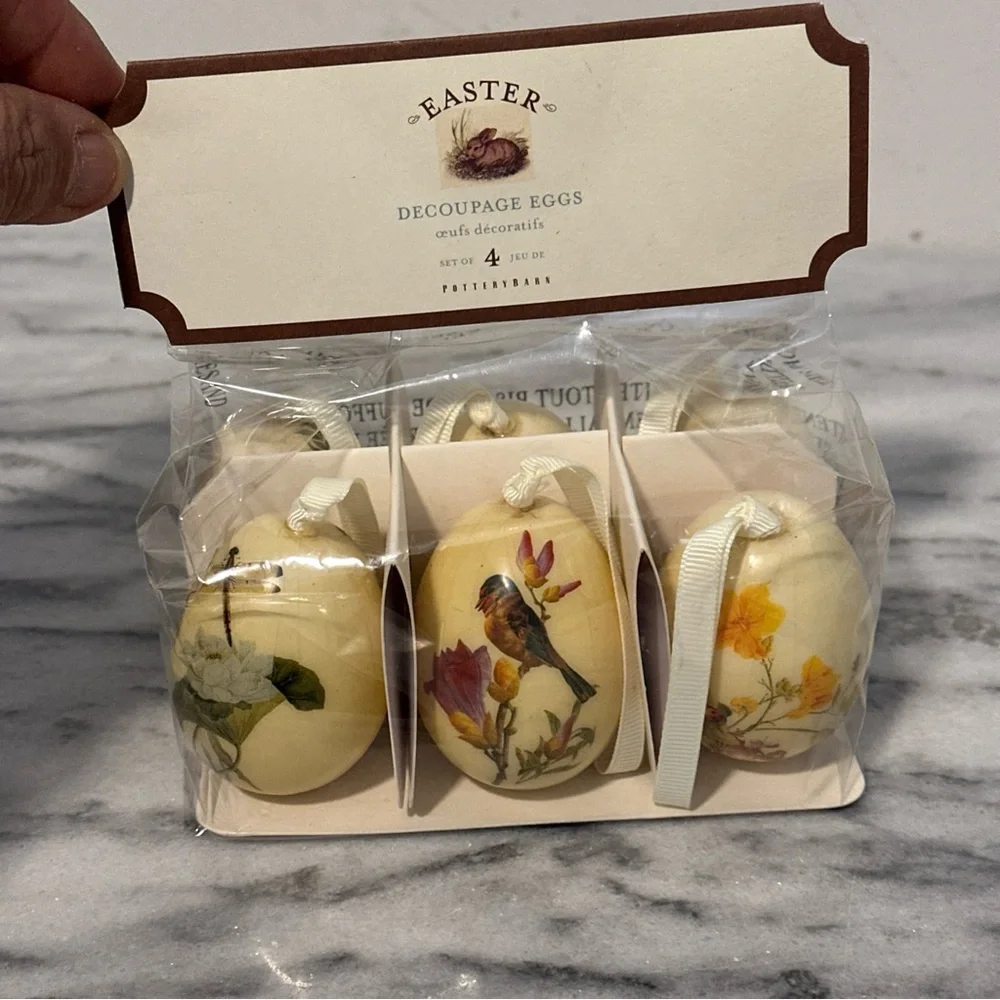 Pottery Barn  Decoupage Eggs Set - Cream new in package discontinued